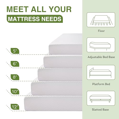 EGOHOME Full Size Memory Foam Mattress 8 Inch, Green Tea, Medium Firm | Bed Mattress in A Box, Cooling Green Tea Gel, Pressure Relief, CertiPUR-US Certified, Fiberglass Free, 75''L x 54''W, White