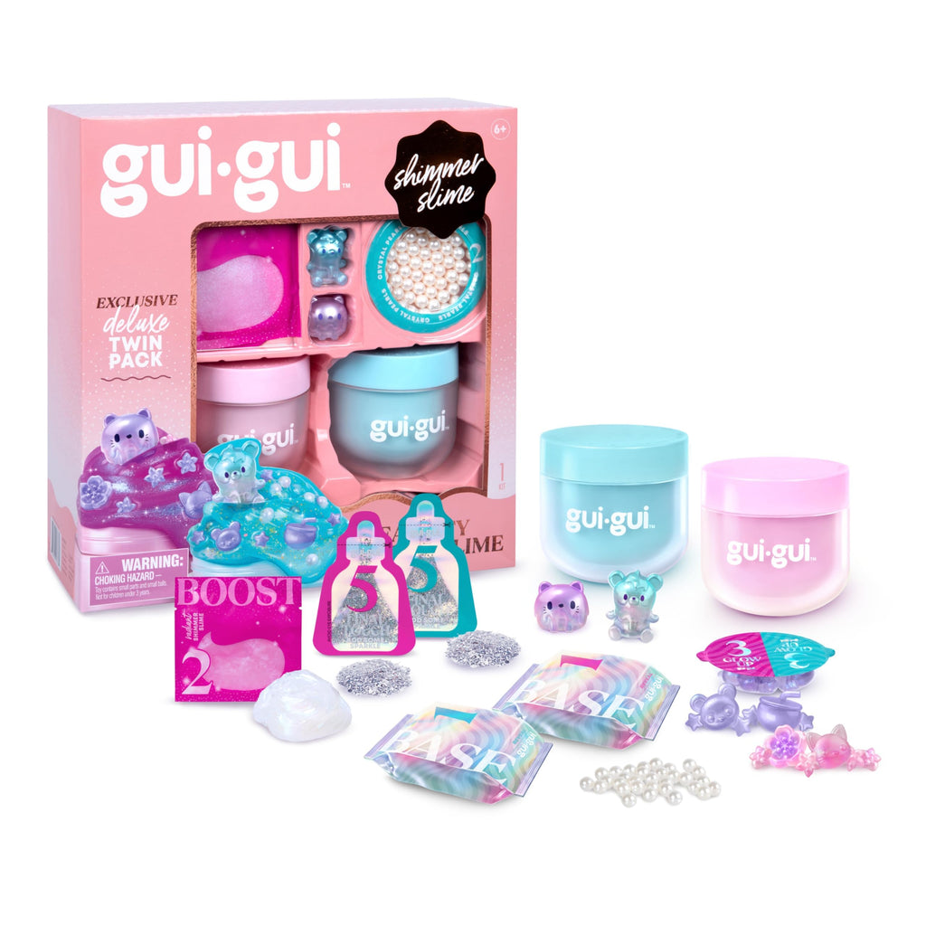 GUI GUI Slime Kit Shimmer Deluxe 2-Pack, Iridescent Slimes | Includes Shimmer & Crystal Pearl slimes, Pearl Bead Booster, Glow-Up sachets; slime kit for girls ages 6+