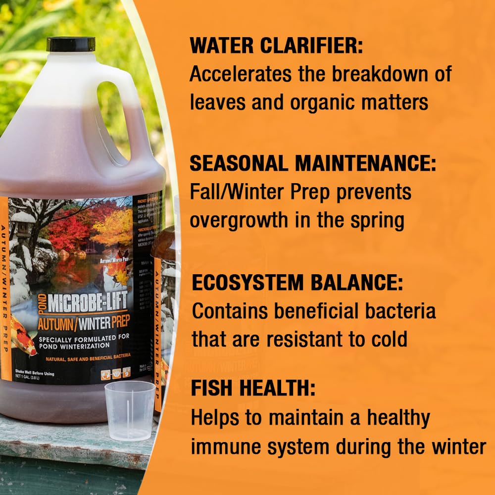 MICROBE-LIFT AUTPREP Autumn and Winter Prep Seasonal Conditioner for Ponds and Outdoor Water Gardens, OK for Live Koi Fish, Plants, and Decor, 32 Ounce Liquid and 4 2-Ounce Packets