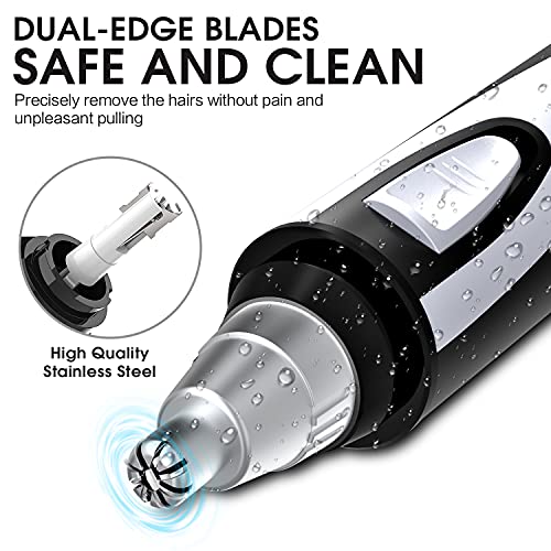 Ear and Nose Hair Trimmer Clipper - 2026 Professional Painless Eyebrow & Facial Hair Trimmer for Men Women,Battery-Operated Trimmer with IPX7 Waterproof,Dual Edge Blades for Easy Cleansing Black