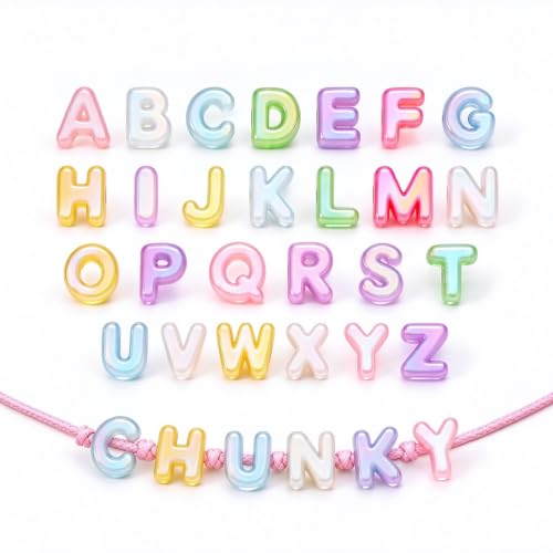 Leovqn 26 Pcs Large A to Z Letter Beads Cute Chunky Alphabet Beads | Jelly Colorful, 3D Bubble Durable Acrylic, Easy to Thread Large Hole, for DIY Crafts/Keychain/Bracelets/Bag Charms/Paracord