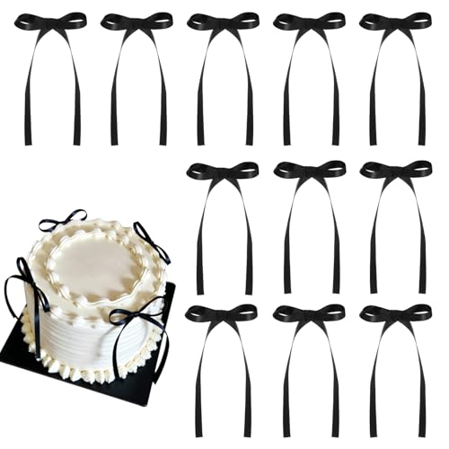 30 Pack Bow Cake Toppers Black Ribbon Bows for Cake Halloween Party Decor | Black Ribbon Bow Halloween Party Decorations Birthday Decorations for Baby Shower, Wedding, Engagement, Bachelorette Party
