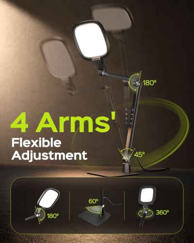 LED Desk Lamps for Home Office, 18W Bright Soft Video Conference Lighting | 50+ Light Modes, Eye-Care, Glare-Free, Memory & Timer Func, Upgrade Desk Light for Reading, Zoom, Streaming, Study, Craft