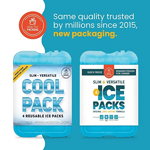 Healthy Packers Ice Packs for Lunch Boxes & Coolers - Freezer Packs - Original Cool Pack | Cooler Accessories for Beach, Camping & Fishing | Slim & Long-Lasting Reusable Ice Pack for Cooler