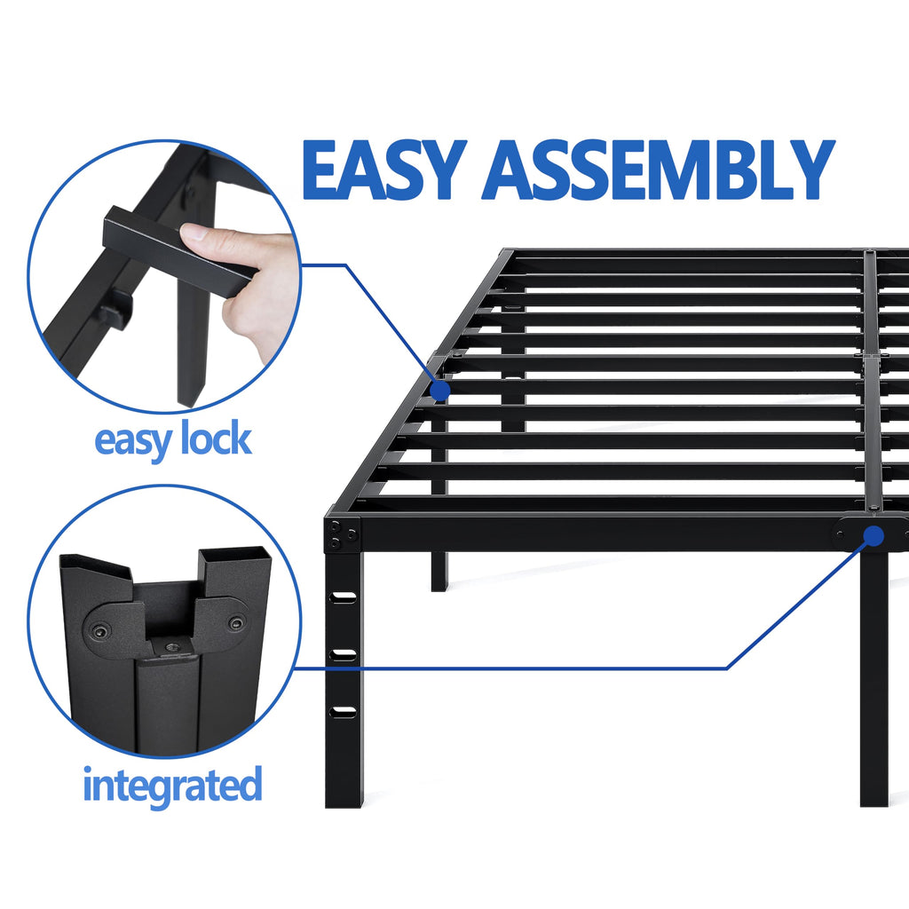 NEW JETO Metal Bed Frame,Queen Size Bed Frame with Storage Space,14 Inch | Heavy Duty Sturdy Mattress Foundation,Easy Assembly,No Box Spring Needed, Black