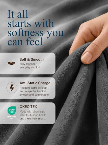 Utopia Bedding Ultra Soft Fleece Bed Blanket Queen Size Grey (90x90 Inches) | Microfiber Plush Warm Lightweight Breathable Cozy Blanket Anti-Static, All Season Use, Gift for Women and Men