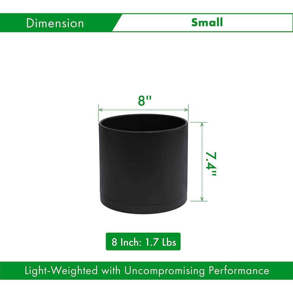D'vine Dev Plastic Planter Pot with Saucer, 8 in, Black, 74-X-B-1 | Lightweight Matte Finish, Cylinder Shape, Drainage Holes, Sleek Minimalist Design, Detachable Saucer, Easy Maintenance