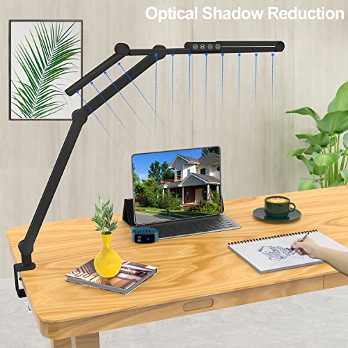 Micomlan Led Desk Lamp with Clamp, Architect Desk Lamp for Home Office with Atmosphere Lighting, 24W Ultra Bright Auto Dimming Computer Light Stepless Dimming and Tempering LED Table Light