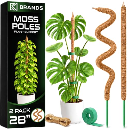 2Pcs 28'' Moss Pole Monstera Plant Support - Plant Stakes for Indoor Plants | Bendable Moss Poles for Climbing Plants, Tall Coco Coir Pole Sticks, Monstera Trellis