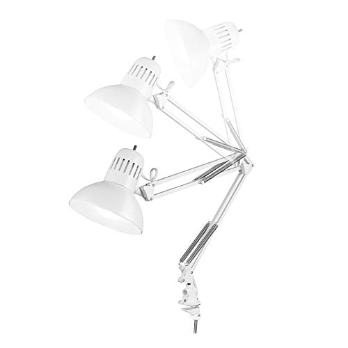 Globe Electric 52847 31.5 Inch Swing Arm Clamp-On White Desk Lamp with Nickel Accents, On/Off Rotary Switch, Book Reading Light, Home Essentials, Office Décor, LED Bulb Compatible