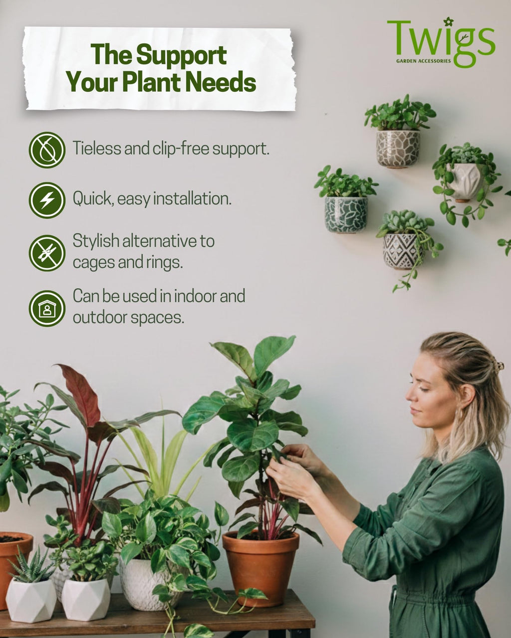 Stackable Monstera Plant Support Stakes, Monstera Dark Green, 5-Pack, 17" L | Made in USA, Natural-Looking Stem Support Stakes, Alternative to Moss Poles, Stackable Sticks for Monstera Plants up to 5ft