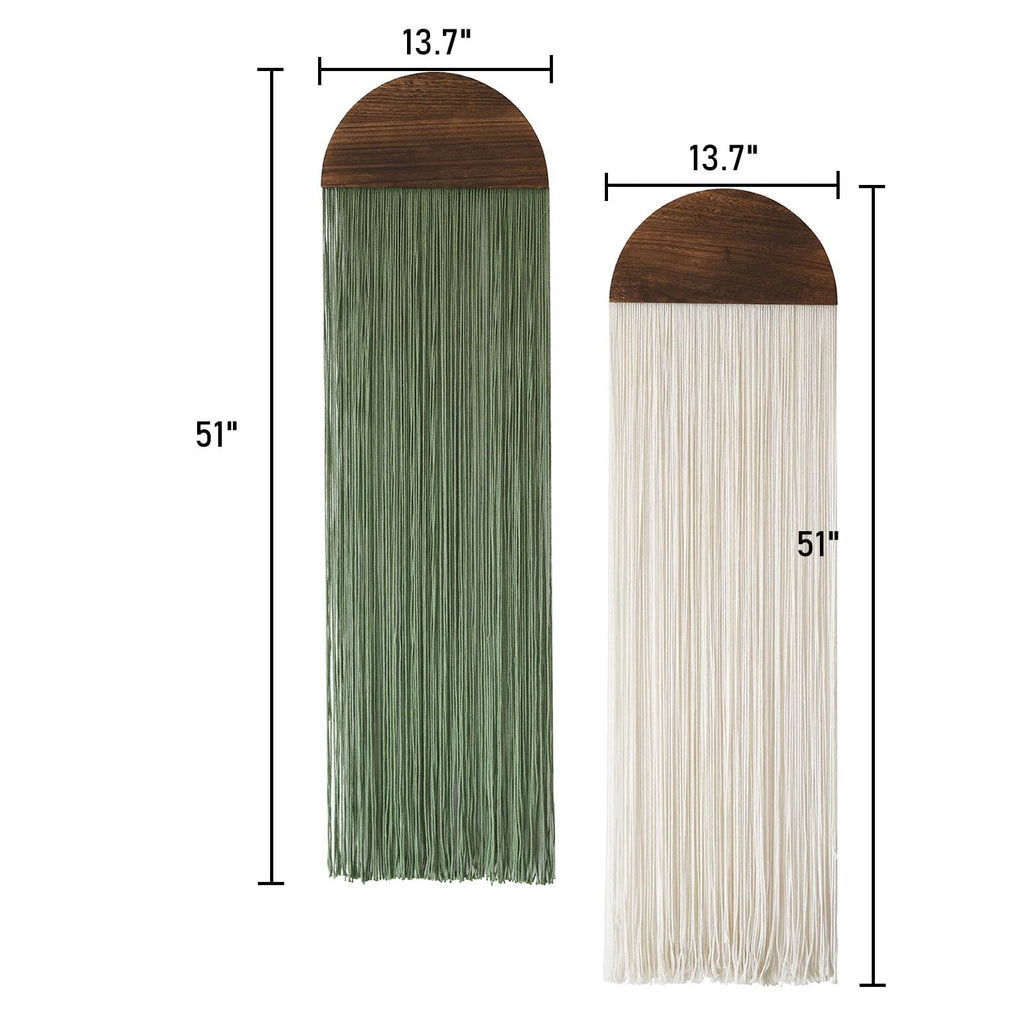 2Pcs Macrame Wall Hanging Boho Decor yarn Handmade Round Tassel 13.7"W*51"L | Bohemian Home Style, Nursery Apartment Office Accent, Premium Cotton Rope, Artisan Handmade Texture, Warm Interior Touch