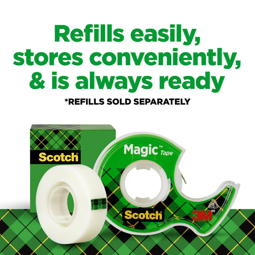 Scotch Magic Tape, 3 Dispensered Rolls, 3/4 x 300 Inches, Clear | Numerous Applications, Invisible, Clear Tape Engineered for Repairing