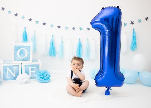 Navy Blue 1 Balloon - Number Balloon 40 Inch, 1st Birthday Decorations | Large foil number balloons for 1st birthday party, Navy Blue blow up birthday balloon numbers for women and men