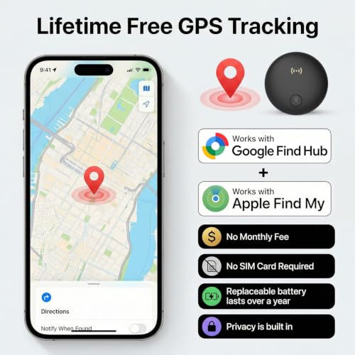 GPS Tracker for Vehicles, Real-Time Tracking for Android & iOS w/Magnetic | No Monthly Fee / No SIM Card, Works with Android Find Hub & iOS Find My, Hidden GPS Tracker Devices for Cars/Motorcycle/Bikes