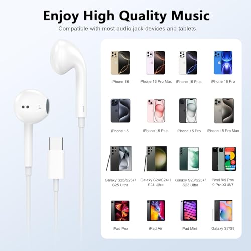 2 Pack [Apple MFi Certified] USB C Headphones Wired for iPhone 18 17 16 15 | Wired Earbuds with Microphone & Remote Control Noise Cancelling Type C Earphones for iPhone Duo 18 17 16 15 Pro Max, Galaxy