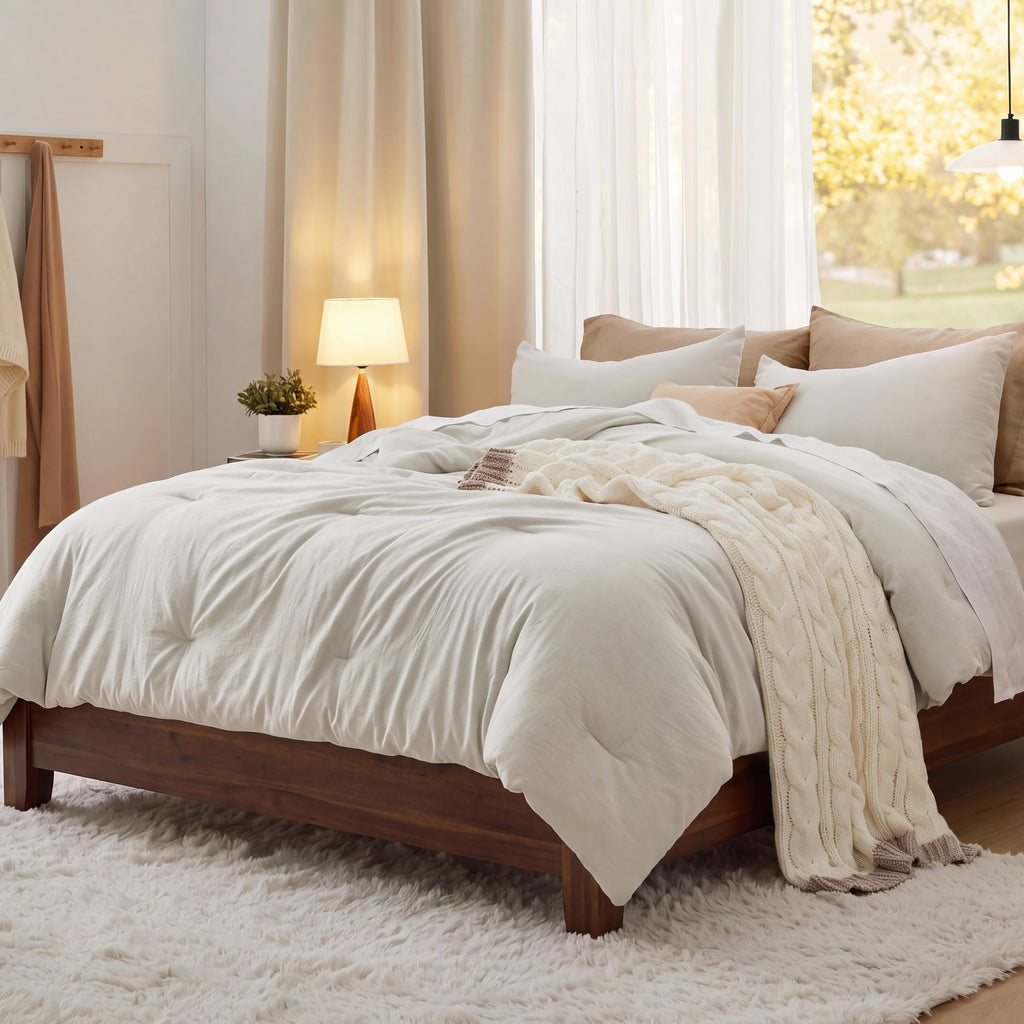 Bedsure King Comforter Set Prewashed Soft Bedding Set 3Pcs Beige 104"x90" | GentleSoft, Built to last, all season, bedding, comforter set, warm yet lightweight, gift choice, OEKO-TEX