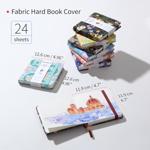 MEEDEN 100% Cotton Watercolor Journal: Hot-Pressed Travel Sketchbook | 24 Sheets Watercolor Paper - Portable 4.7"x4.7" Square Water Color Book for Adults Art Painting, Violet Iris