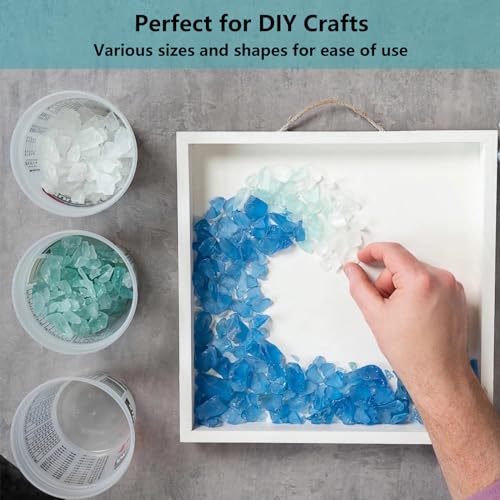 QYGL Sea Glass for Crafts - 14oz Blue Mixed Frosted Seaglass Pieces | Vase Filler and Aquarium Ornament, DIY Craft Supplies for Art, Beach Weddings, and Home Decor
