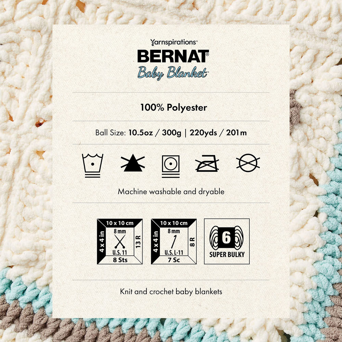 Bernat Baby Blanket Big Ball Vanilla | #6 Super Bulky Yarn, 100% Polyester, Soft Baby Blanket Yarn for Crochet, Knitting & Crafts, 220yds, 300g/10.5oz, 1 Pack