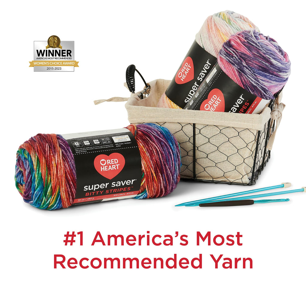 Red Heart Super Saver Bitty Stripes Crochet Yarn, Unicorn Mane, 2-Pack | #4 Medium Worsted 100% Acrylic Self-Striping Yarn for Knitting, Blankets, Hats, Scarves, and Sweaters, 515 yards, 283g/10oz