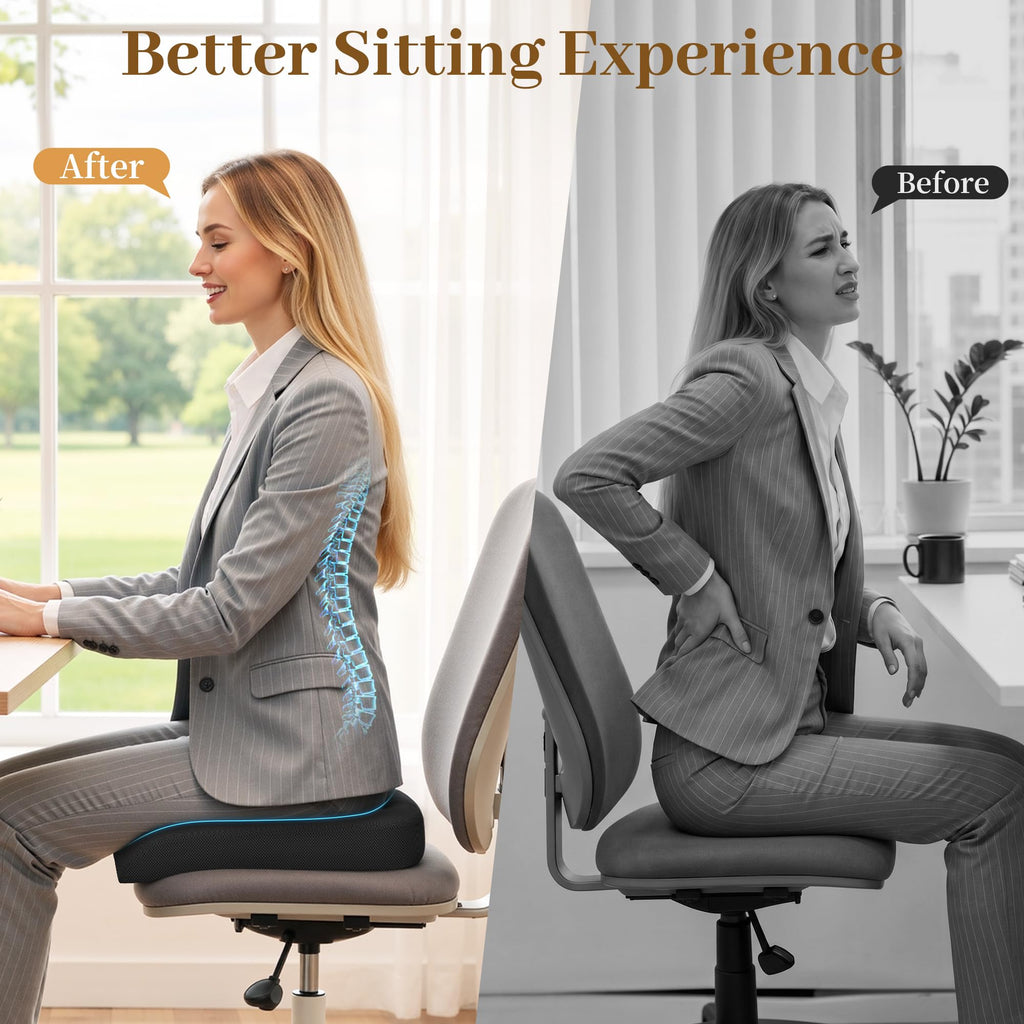 TranquilRelax 3-Inch Memory Foam Seat Cushion for Office Chair, Large | Black Chair Pad with Medium-Firm Support, Washable Mesh Cover & Non-Slip Base for Office Chairs, Car Seats & Short Drivers