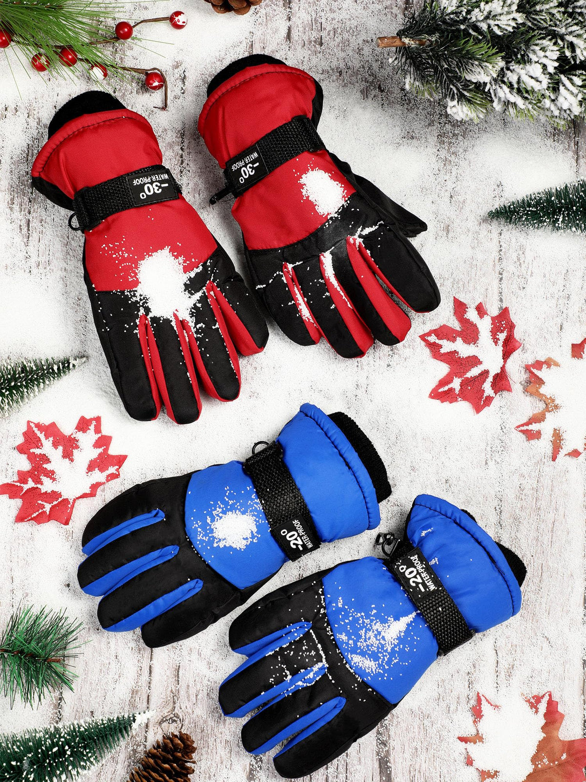 SATINIOR 2 Pair Kids Waterproof Winter Gloves | Waterproof Winter Snow Gloves for Boys Girls, for Winter Outdoor Ski Snowboarding Cold Weather, Warm Cotton Plush Lining