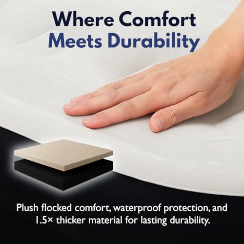 King Koil Air Mattress Queen with Built-in Pump, 20” Raised Airbed | Luxury blow up mattress for guests & home • Inflates in 2 minutes • 650 lb capacity • Patented high-speed pump