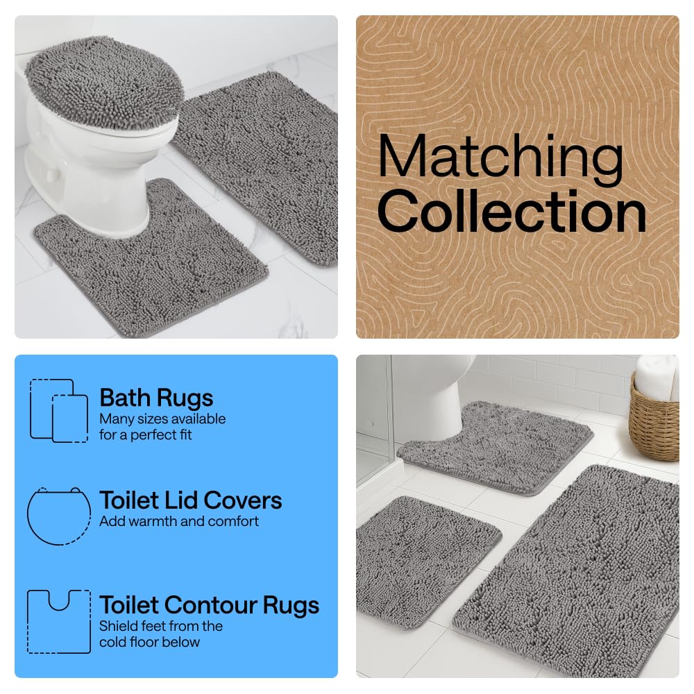 GORILLA GRIP Bath Rug Mat for Bathroom, Absorbent Chenille, 24x17 Gray | Soft Thick Quick Dry Microfiber Mats, Rubber Backing, Machine Washable Tub and Shower Floor Rugs, Home Decor Essentials
