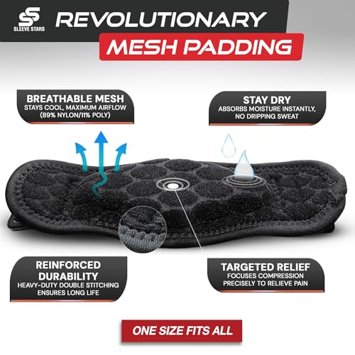Sleeve Stars Tennis Elbow Brace for Men & Women, Fits 9"-23" (Single/Black) | Adjustable Counterforce Brace, Tennis Elbow Strap for Tendonitis Relief, Golfers Elbow Strap, Forearm Brace, Elbow Wrap