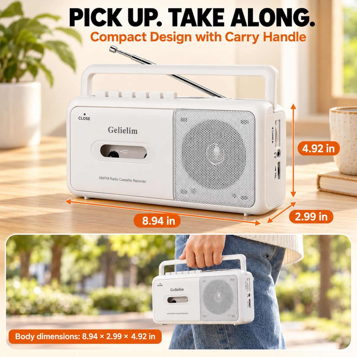 Cassette Tape Player, Portable Radio Cassette Player, Tape Recorder Cassette Player with Speaker,Headphone Jack, Battery/AC Power Casette Player, for Home and Travel, Elderly Gift,White
