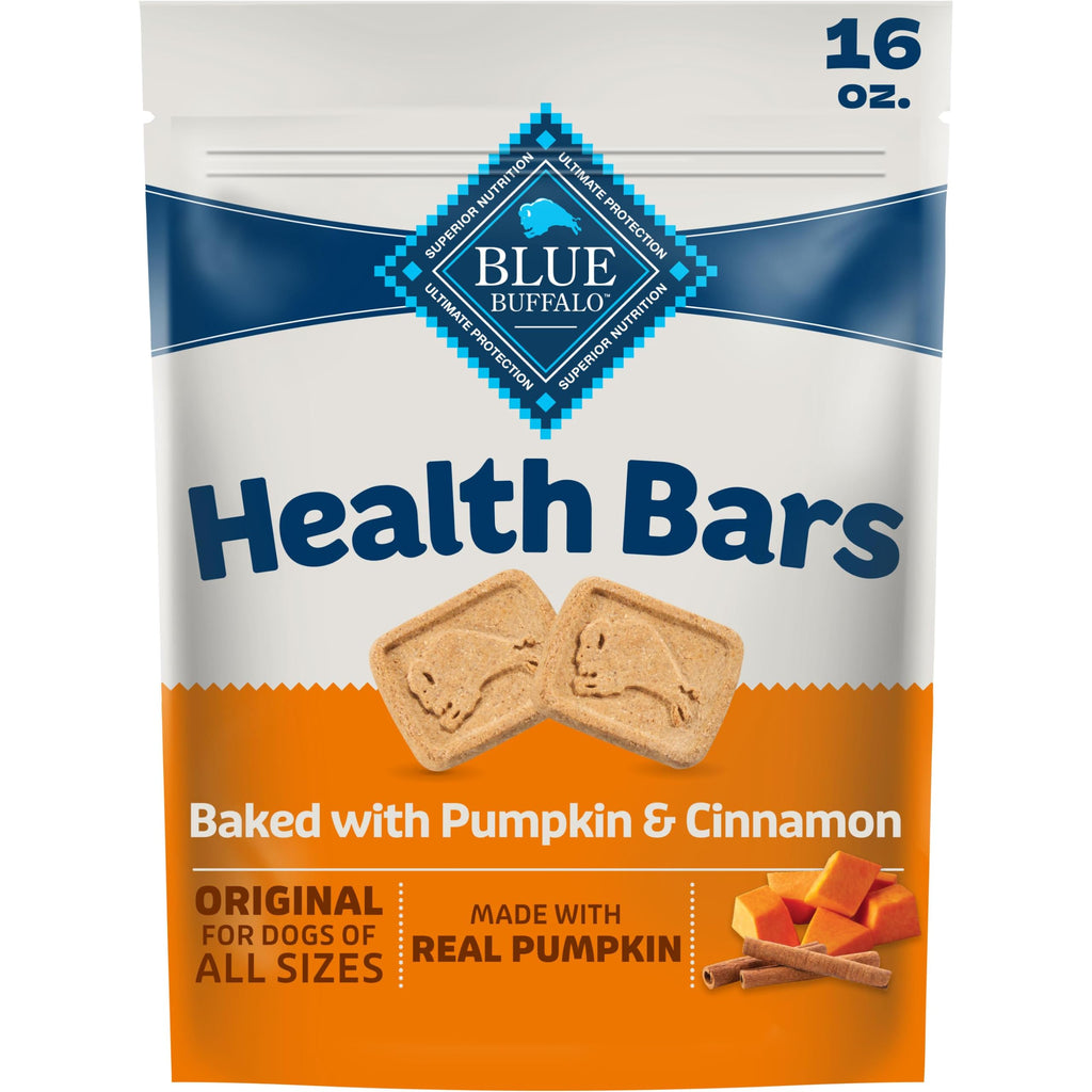 Blue Buffalo Health Bars Pumpkin & Cinnamon Dog Biscuits, 16 oz | Oven-Baked, Crunchy Texture, No Chicken By-Product, Corn, Wheat, or Soy