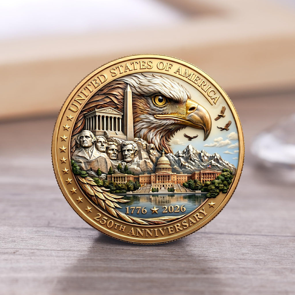 USA 250th Anniversary Commemorative Coin - American Eagle & Patriotic Symbols Collectible - America 250 Merchandise for Celebration & Gifting (1776-2026) (250th-Presidents-eagle)