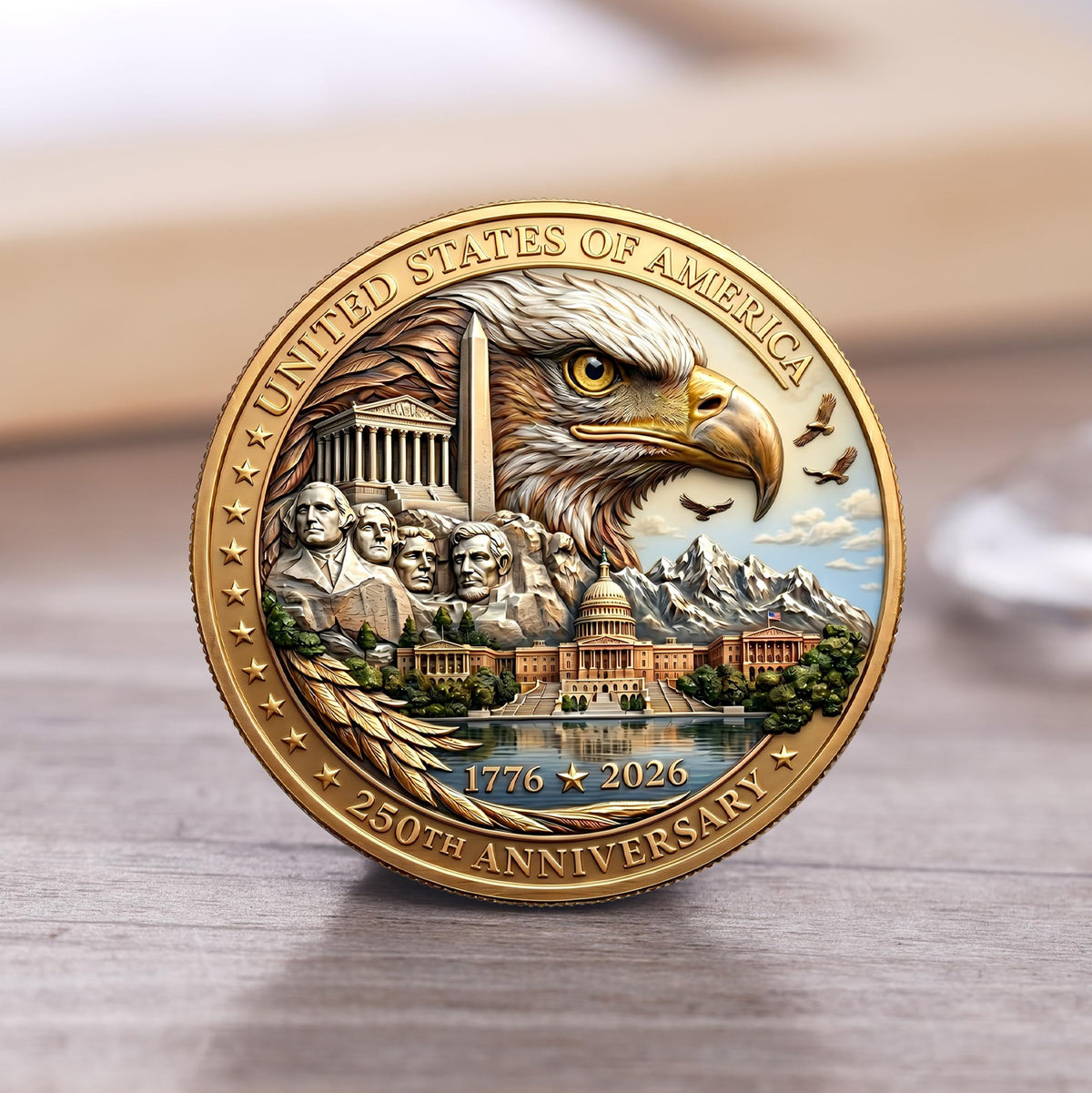 USA 250th Anniversary Commemorative Coin - American Eagle & Patriotic Symbols Collectible - America 250 Merchandise for Celebration & Gifting (1776-2026) (250th-Presidents-eagle)
