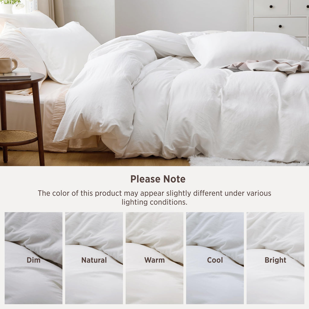Bedsure Prewashed Duvet Cover Queen, Bedding Set with Zipper Closure, White | Ultra Soft, Relaxed Texture, Breathable Comfort, Hidden Zipper, 8 Corner Ties, Easy Care, OEKO-TEX Certified, Year-Round Use