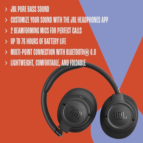 JBL Tune 730BT - Wireless Over-Ear Headphones - Black | JBL Pure Bass Sound, Customize your sound with the JBL Headphones App, 2 beamforming mics for perfect calls