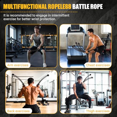 Ropeless Battle Rope for Home Gym, Heavy Duty Portable with Poster | Cordless Battle Ropes with Non-Slip Handle for Wrist Protection, Battle Ropes for HIIT and Low-Impact Aerobic Training