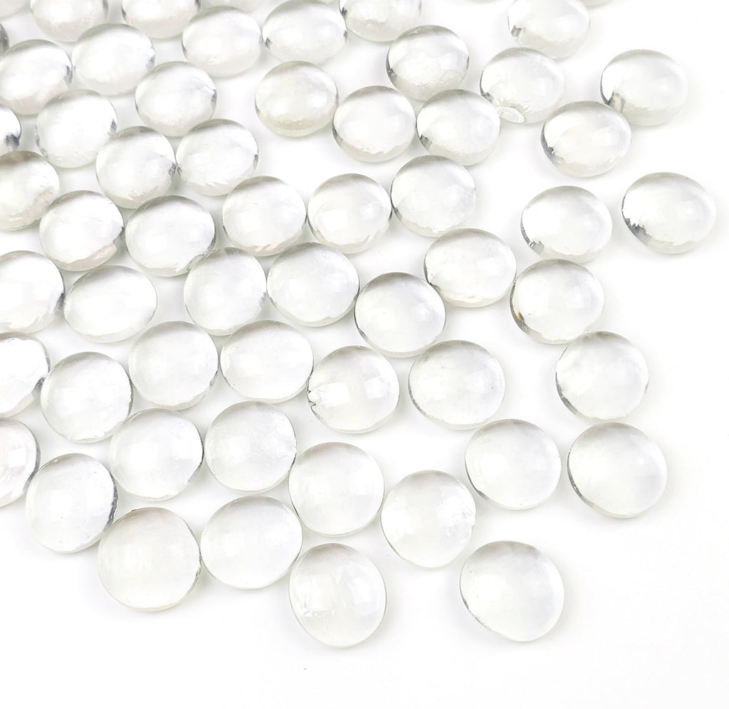 FANTIAN 1 lb Clear Glass Beads for Vase Filler,100 Pcs Glass Pebbles Stones | Clear Flat Glass Marbles Rocks for Vase Flower Candle Craft Aquarium Bird Bath Wedding Centerpiece Fire Pit Home Decor DIY