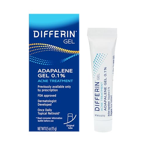 Differin Acne Retinoid Treatment Gel, 0.1% Adapalene, 15g Tube | Over-The-Counter Retinoid, Clears Acne And Prevents Breakouts, Gentle For Sensitive Skin, 30-Day Supply, 15G Tube