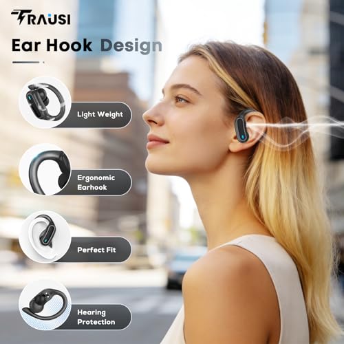 Wireless Earbuds Bluetooth Headphones, 54H Playtime Stereo Over Ear Buds with ENC Noise Cancelling, LED Power Display, IPX7 Waterproof Sport Earphones with Earhooks for Running/Workouts (Black)