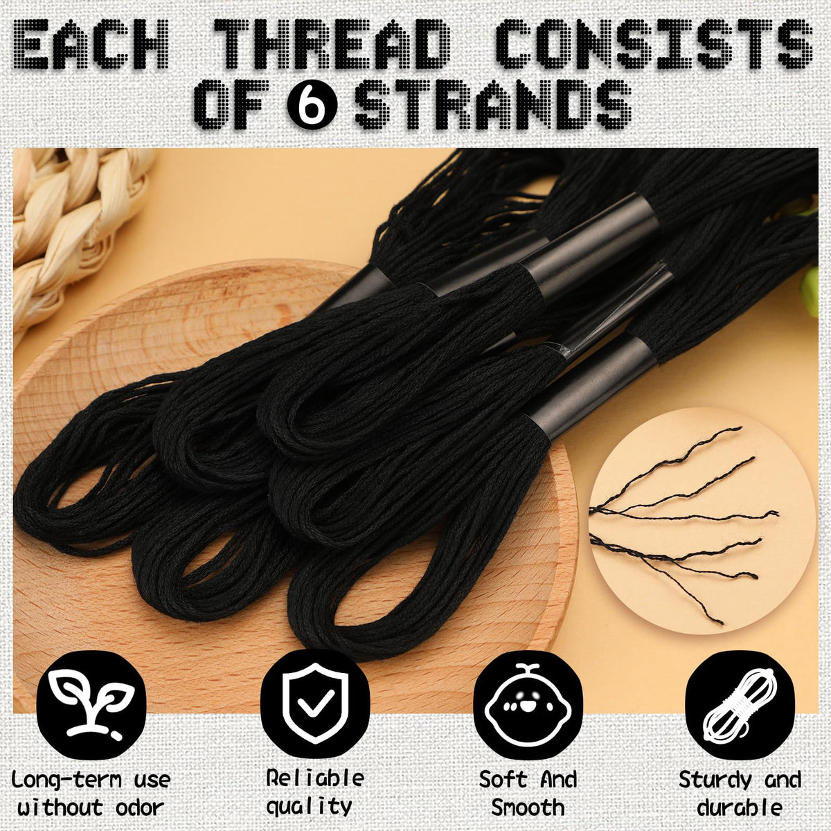 14 Skeins Embroidery Floss, Black Embroidery Thread, Friendship Bracelet String, Cross Stitch for DIY Making