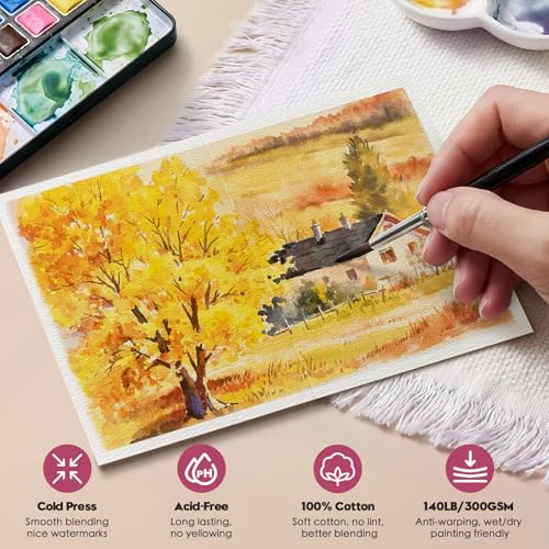 KOVIEDE 50 Pack Foldable Blank Watercolor Cards with Envelopes 5" x 7" | 140lb/300gsm, Heavyweight, Cold Press, Acid-Free, 100% Cotton Water Color Cards to Painting, Cards Making, DIY Art Projects