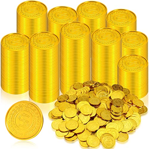 Hanaive 1000 Pcs Pirate Gold Coins Plastic Treasure Play Toy Coins | Fake St. Patricks Doubloon for Pirate Party Favors Supplies Treasure Hunt Game Teachers Classroom Reward