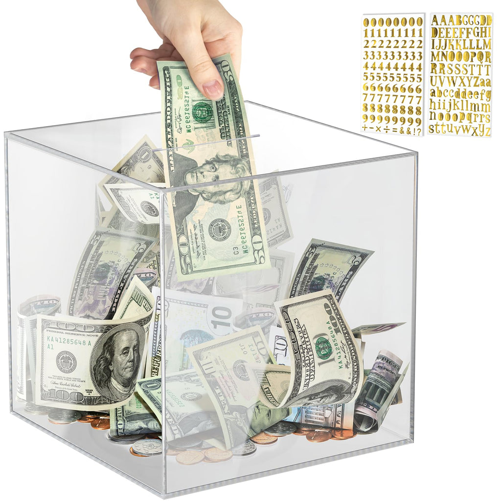 Piggy Bank for Adults Must Break to Open Acrylic Clear Piggy Bank Coin Bank | Vcertcpl Money Saving Box for Cash Saving, Unopenable Adults Bank for Real Money Bank Change Jar (Clear, 12x12CM)