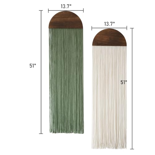2Pcs Macrame Wall Hanging Boho Decor yarn Handmade Round Tassel 13.7"W*51"L | Bohemian Home Style, Nursery Apartment Office Accent, Premium Cotton Rope, Artisan Handmade Texture, Warm Interior Touch