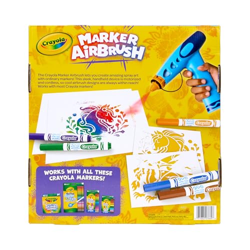 Crayola Marker Airbrush Spray Art Kit, 8 Washable Markers, 5 Stencils | Arts & Crafts Toys for Kids, Birthday, Holiday Gifts for Girls & Boys 6+, Battery-Powered Sprayer Kids Activities