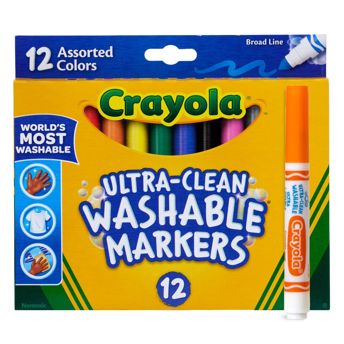 Crayola Broad Line Markers (12 Count), Washable Markers for Kids, Assorted Colors, Arts & Crafts Supplies, For Coloring Books & Art Projects, Ages 3+