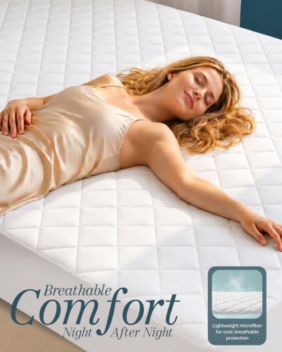 Queen Mattress Pad, Quilted Mattress Protector Topper fits 16" Deep Pocket | White, Soft Breathable Fitted Mattress Cover, Noiseless, Machine Washable for Home & Hotels by Utopia Bedding