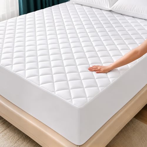 Queen Mattress Pad, Quilted Mattress Protector Topper fits 16" Deep Pocket | White, Soft Breathable Fitted Mattress Cover, Noiseless, Machine Washable for Home & Hotels by Utopia Bedding