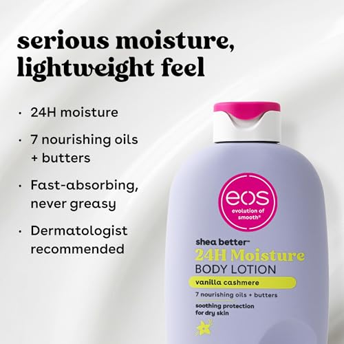 eos Shea Better Body Lotion- Vanilla Cashmere, 24-Hour Moisture, 16 fl oz | Natural Shea Butter & Oil, Whipped Vanilla & Caramel, Lasting Hydration, 100% Vegan & Cruelty-Free, Apply to Dry Skin